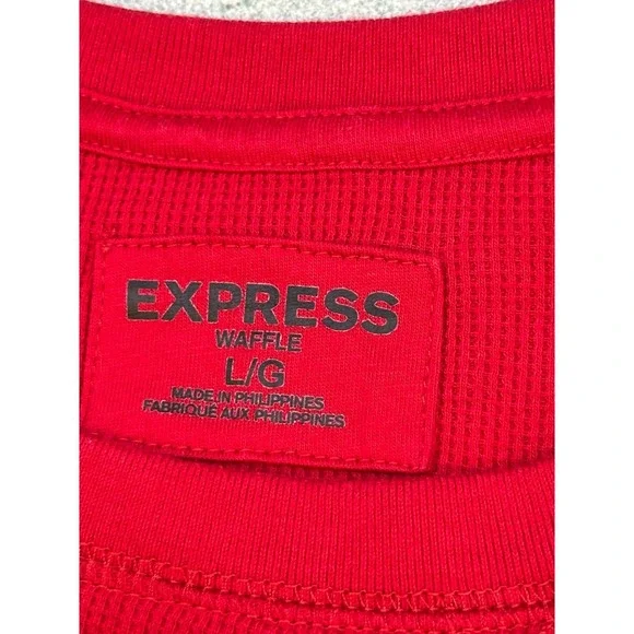 Express Mens Red Waffle Knit Thermal Long Sleeve Shirt Crew Neck Large - Picture 2 of 8